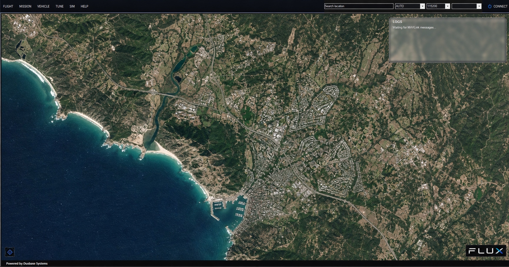 FLUX mission workspace over coastal terrain